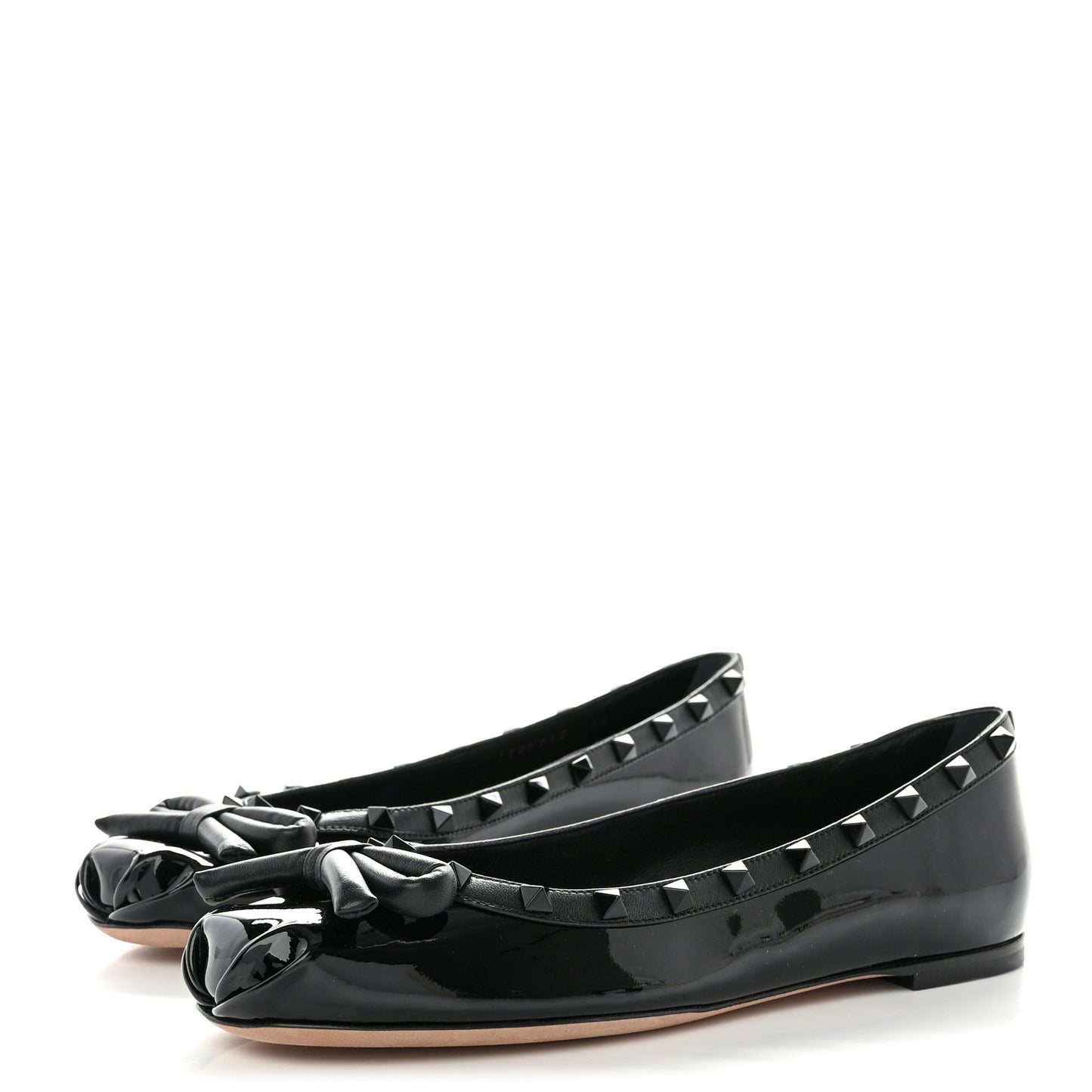 Patent Tonal Rockstud Bow Ballerina Flats 38 Black