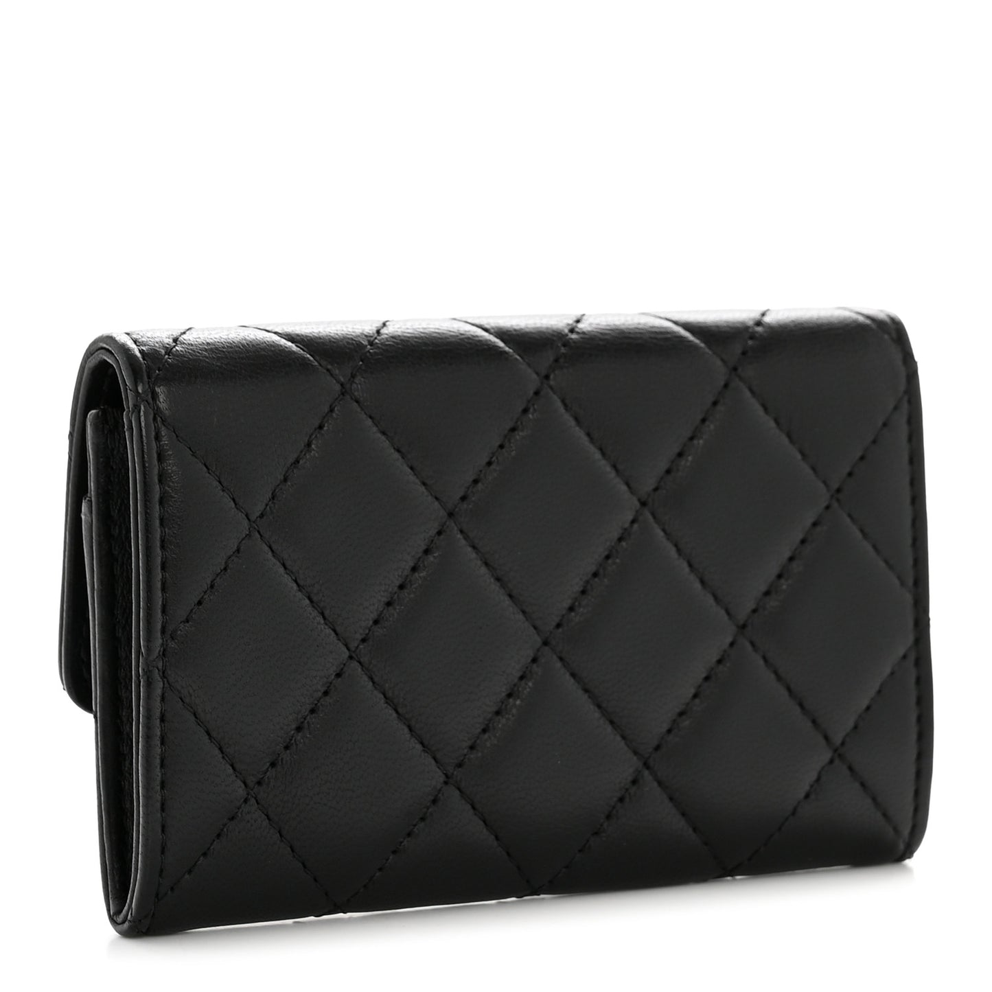 Lambskin Quilted Flap Card Holder Black