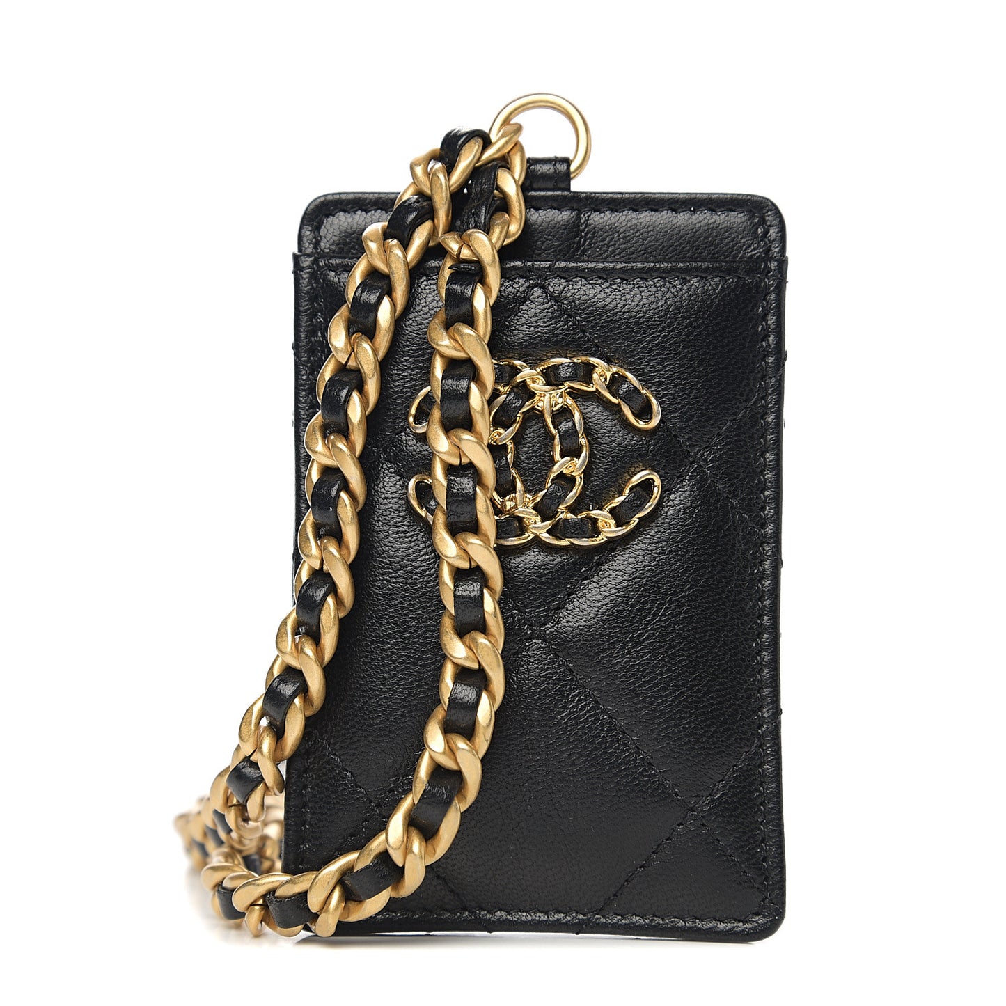 Goatskin Quilted 19 Card Holder On Chain Black