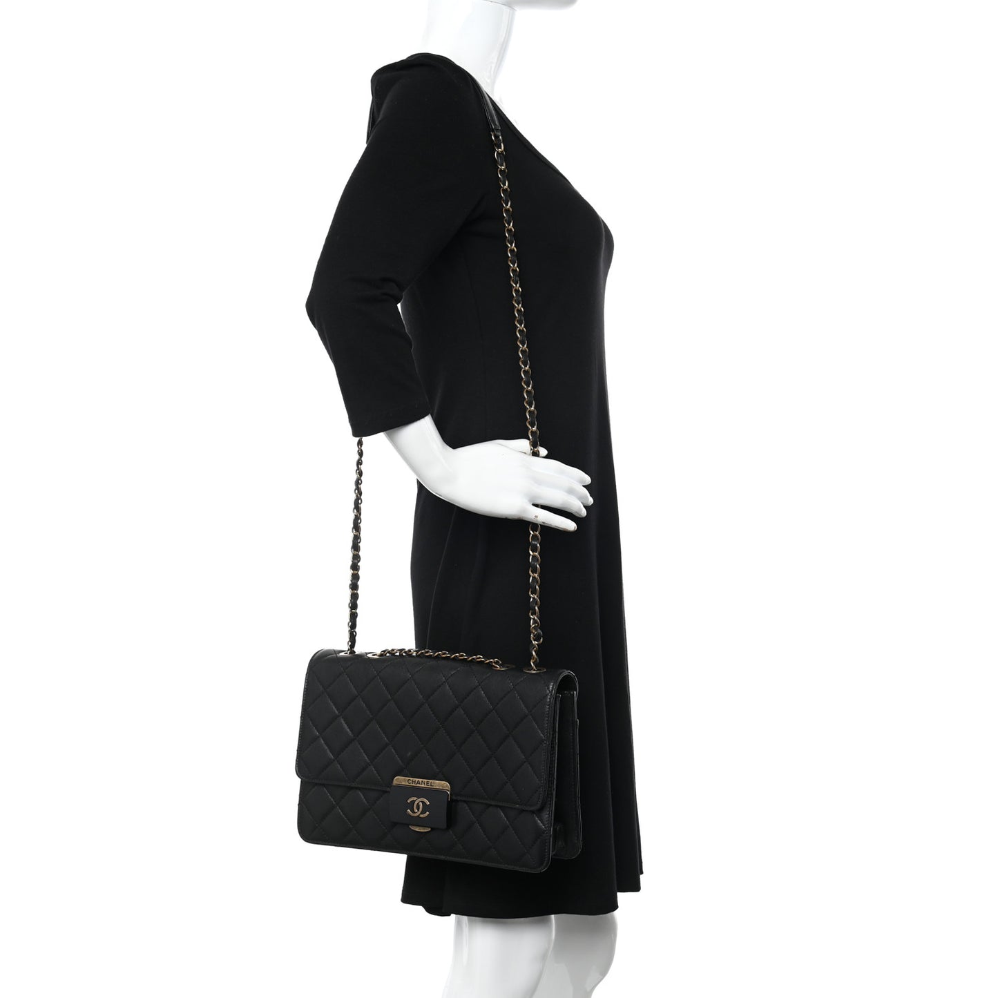 Sheepskin Quilted Large Beauty Lock Flap Black