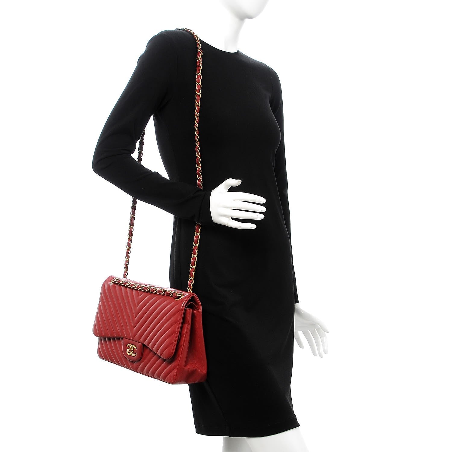 Chanel Lambskin Chevron Quilted Jumbo Double Flap Dark Red 2 of 15
