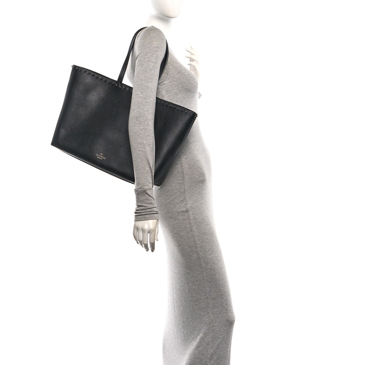 Valentino Garavani Grained Calfskin Rockstud Shoulder Tote Black 2 of 10