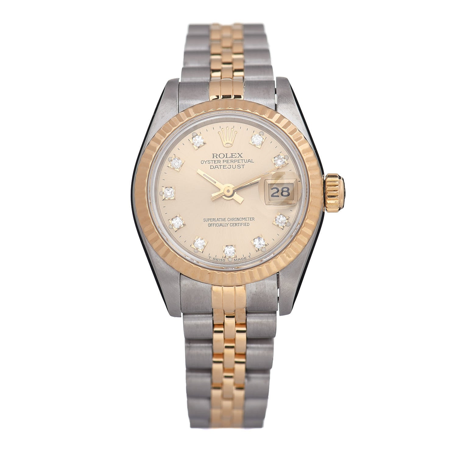 Rolex Stainless Steel 18K Yellow Gold Diamond 26mm Oyster Perpetual Datejust Watch Champagne 69173 1 of 4
