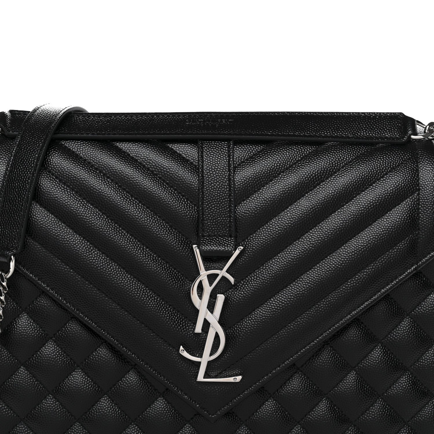 Saint Laurent Grain De Poudre Textured Mixed Matelasse Large Triquilt Monogram Satchel Black 8 of 11