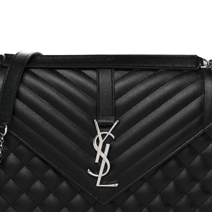 Saint Laurent Grain De Poudre Textured Mixed Matelasse Large Triquilt Monogram Satchel Black 8 of 11