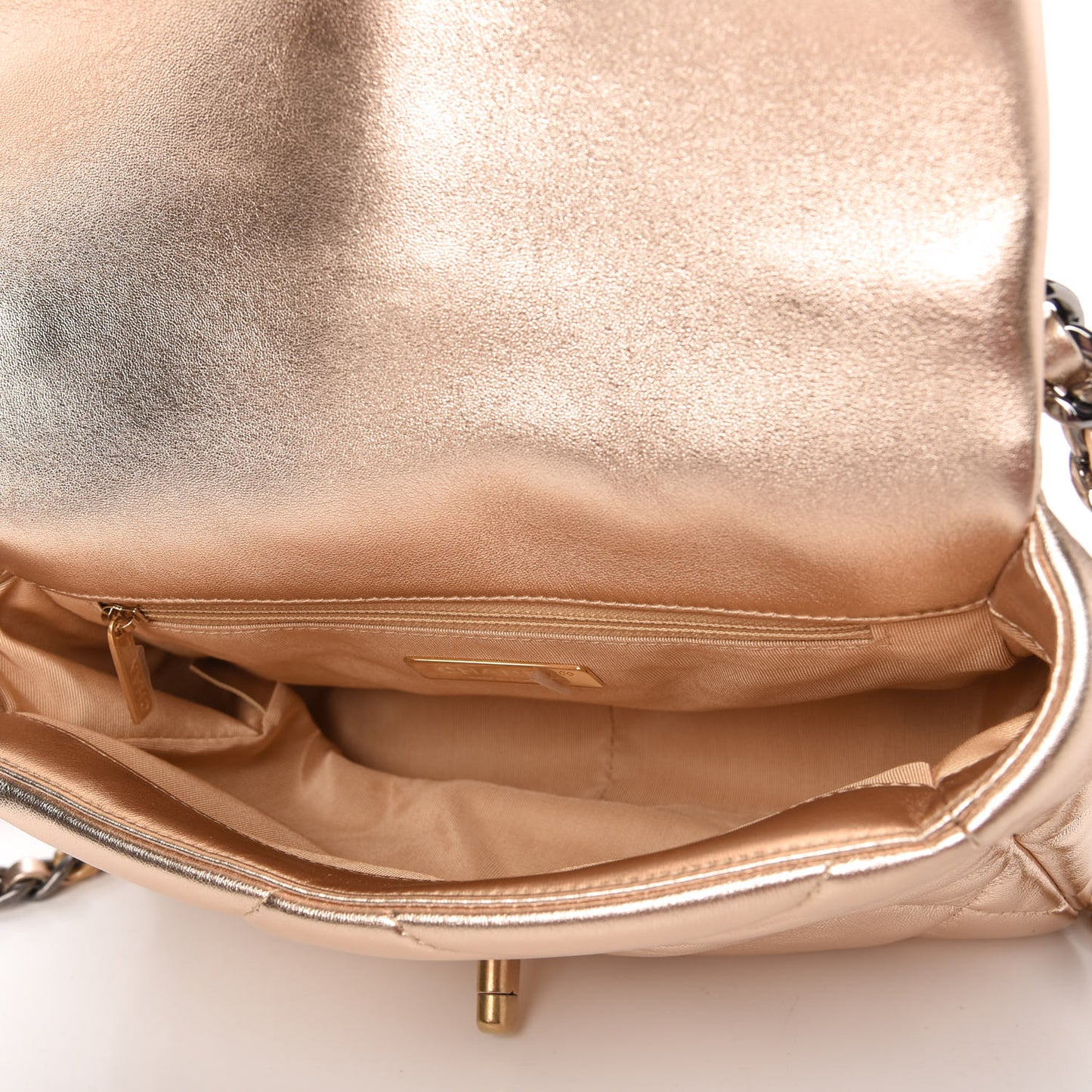 Metallic Lambskin Quilted Medium Chanel 19 Flap Gold