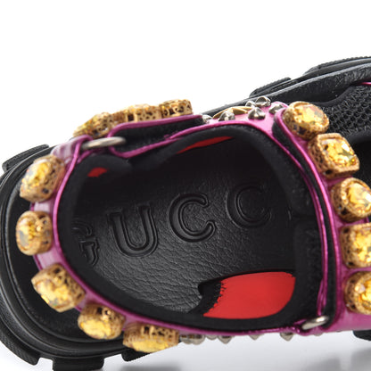 Gucci Nappa Mesh Crystal Embellished Studded Womens Aguru Sandals 36 Pink Black 7 of 9
