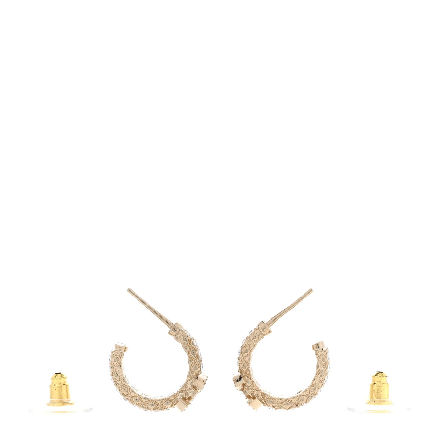 Metal Crystal Quilted CC Hoop Earrings Gold