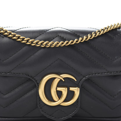 Gucci Calfskin Matelasse Super Mini GG Marmont Shoulder Bag Black 11 of 12