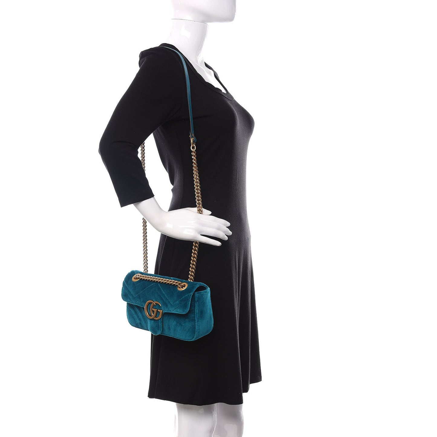 Velvet Matelasse Mini GG Marmont Shoulder Bag Pavone Cyan