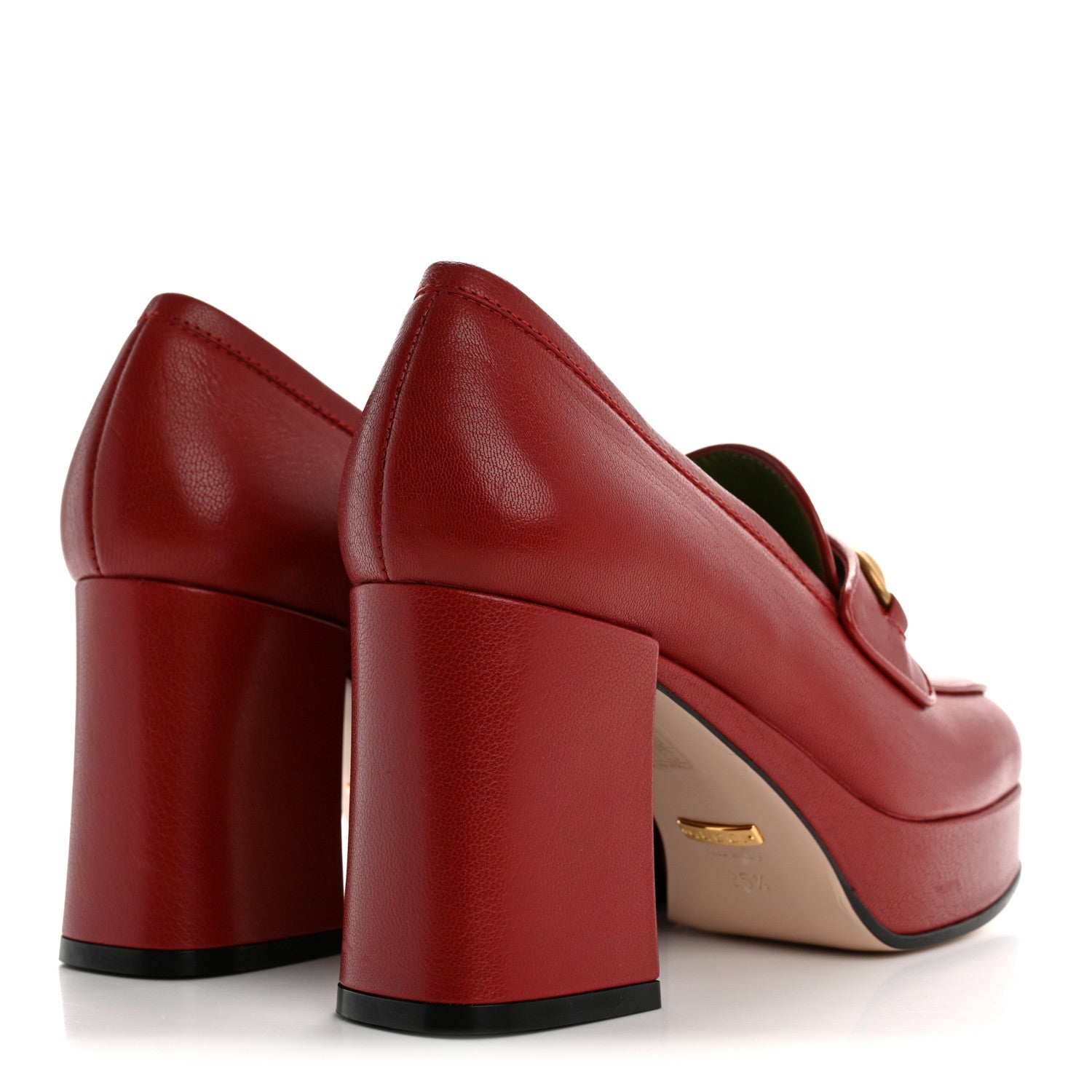 Gucci Goatskin Houdan Mid Heel Platform Loafers 35.5 Hibiscus Red 5 of 10