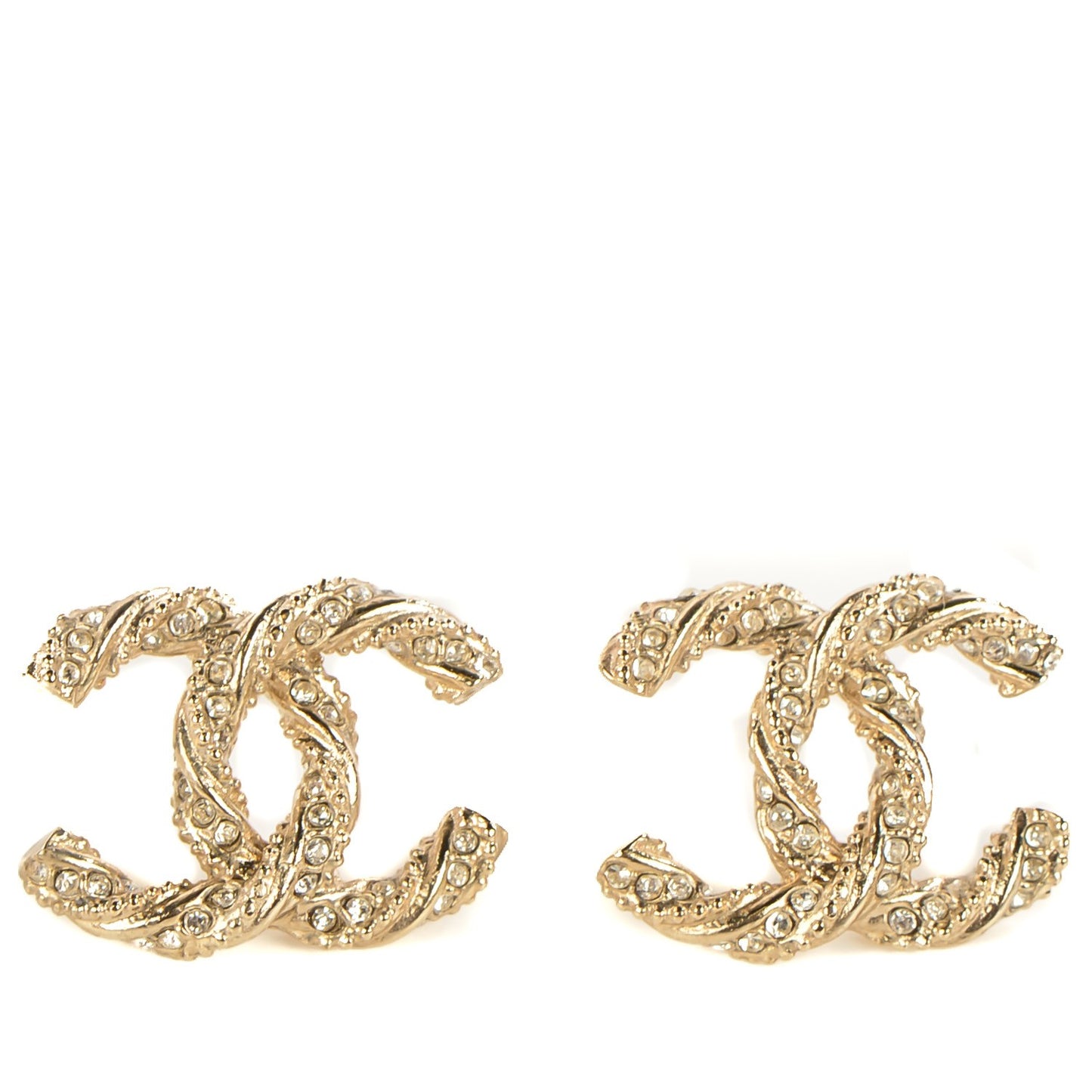 Crystal Twisted CC Earrings Gold