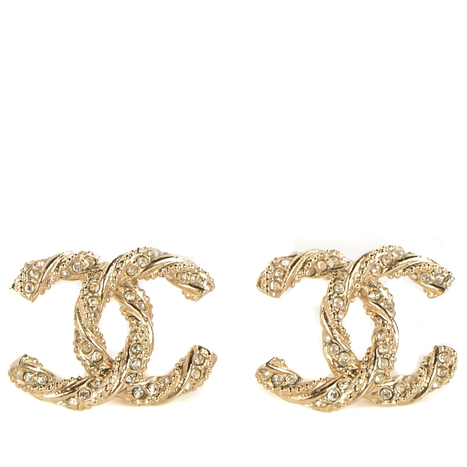 Chanel Crystal Twisted CC Earrings Gold 1 of 5