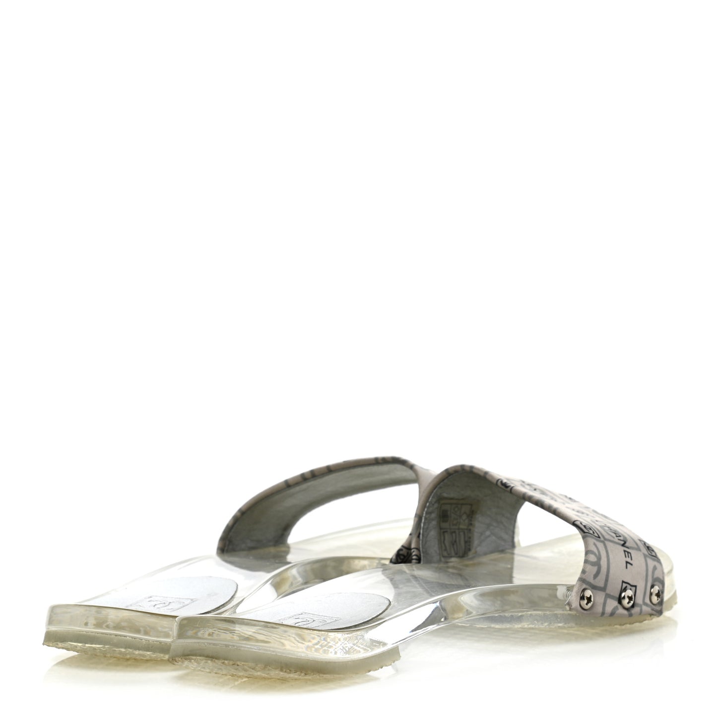 PVC Transparent Satin CC Logo Sport Slide Sandal 36 White Silver