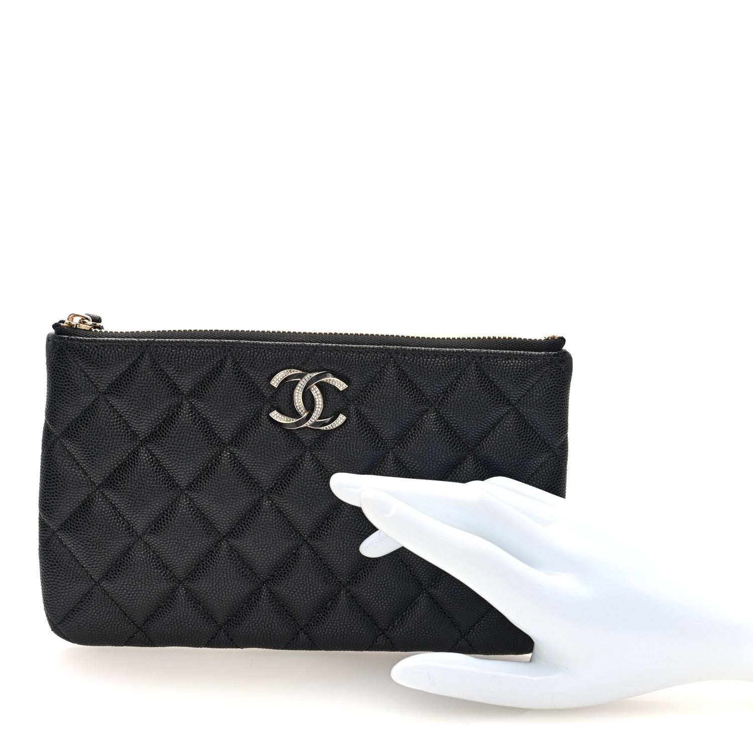 Chanel Caviar Quilted Crystal Enamel Cosmetic Case Black 2 of 7
