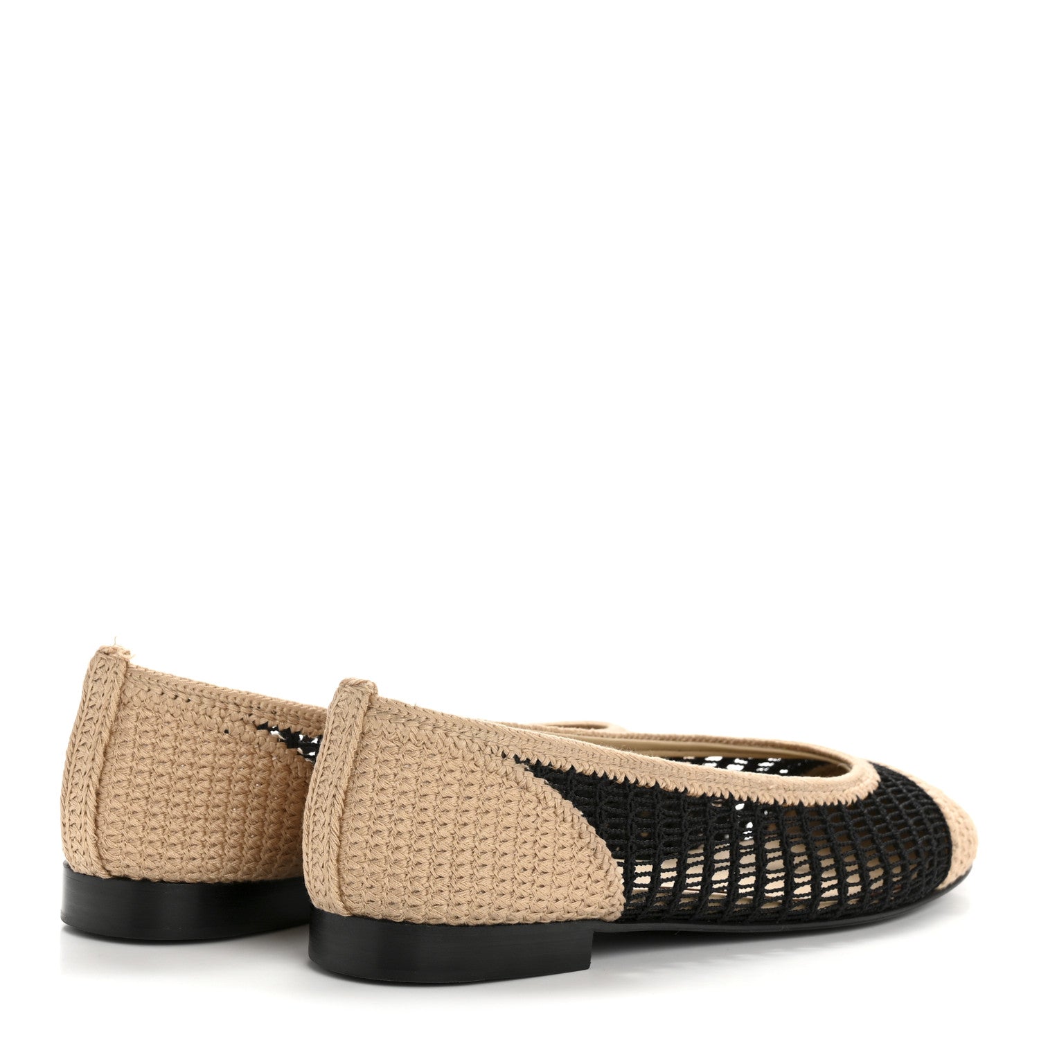 Chanel Raffia Cap Toe Ballerina Flats 39.5 Black Beige 5 of 11