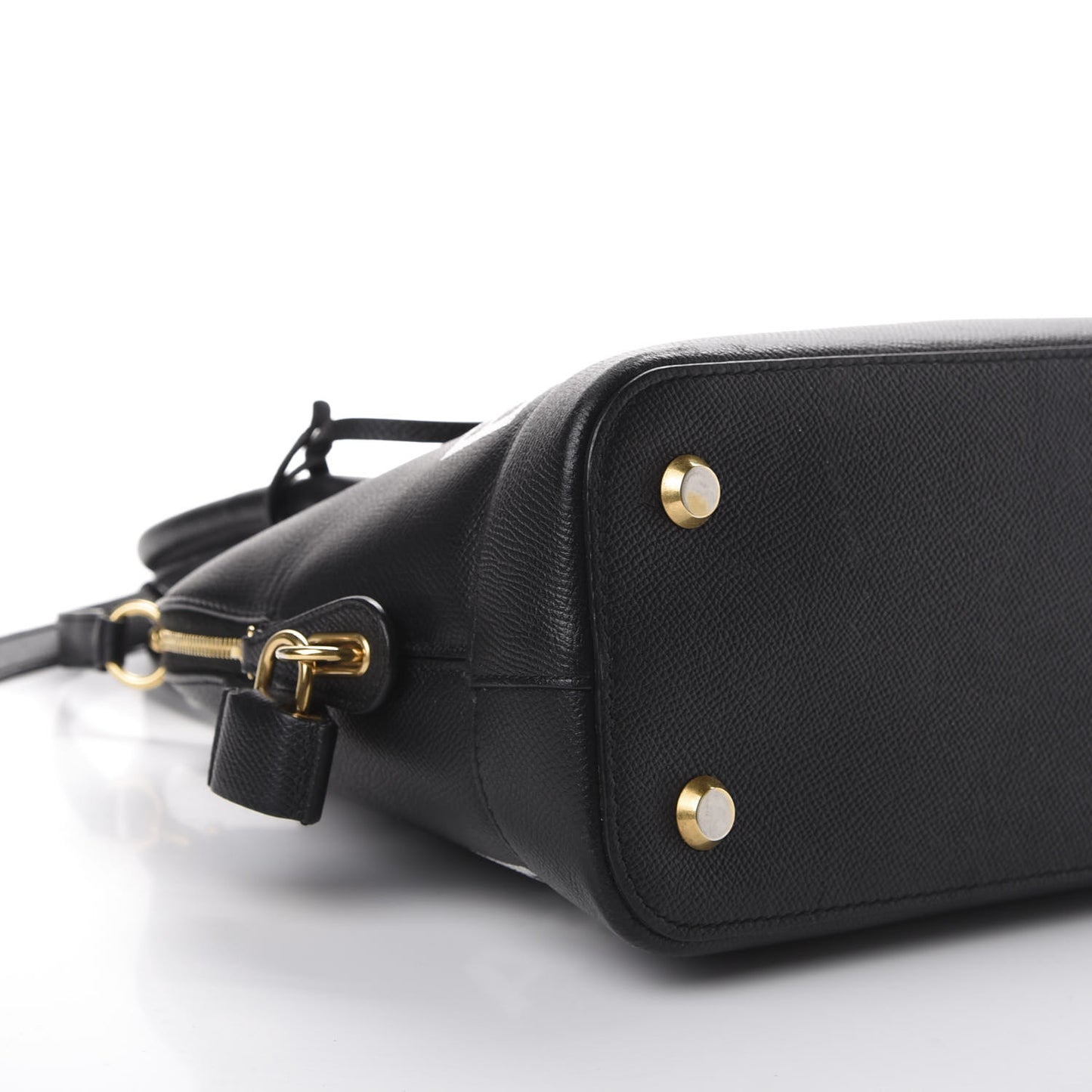 Signature Grained Calfskin Logo S Ville Top Handle Bag Black