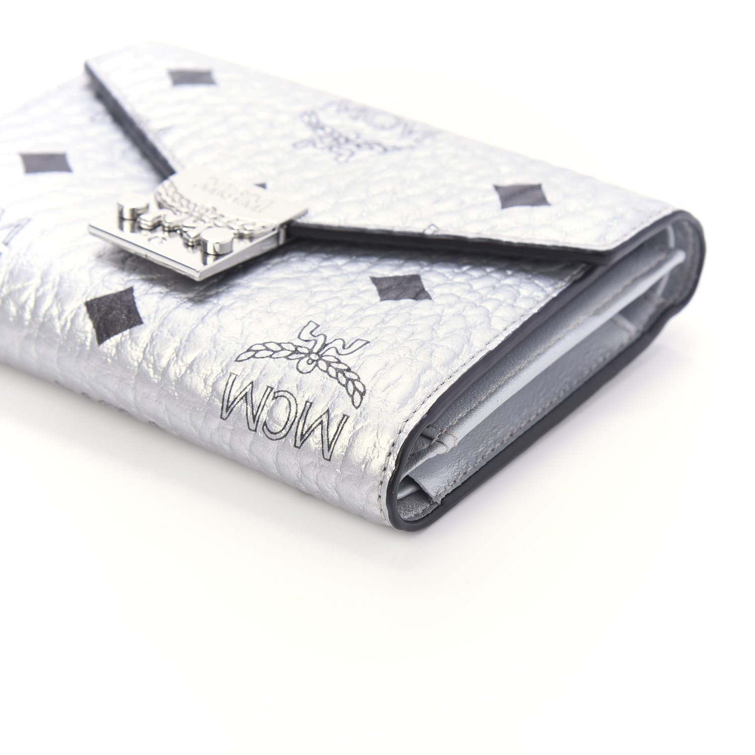 MCM Metallic Visetos Compact Wallet Silver 7 of 10