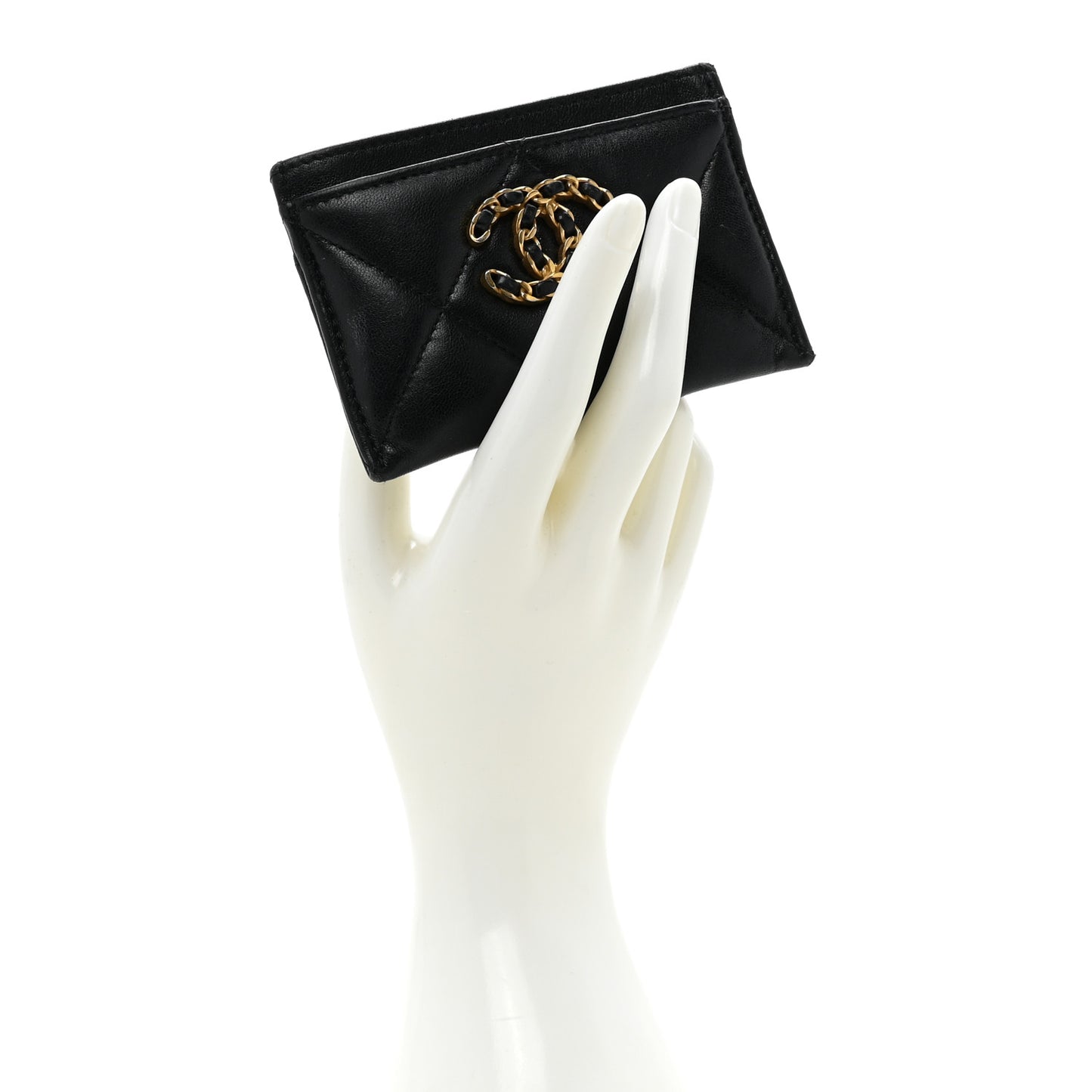 Lambskin Quilted Chanel 19 Card Holder Black
