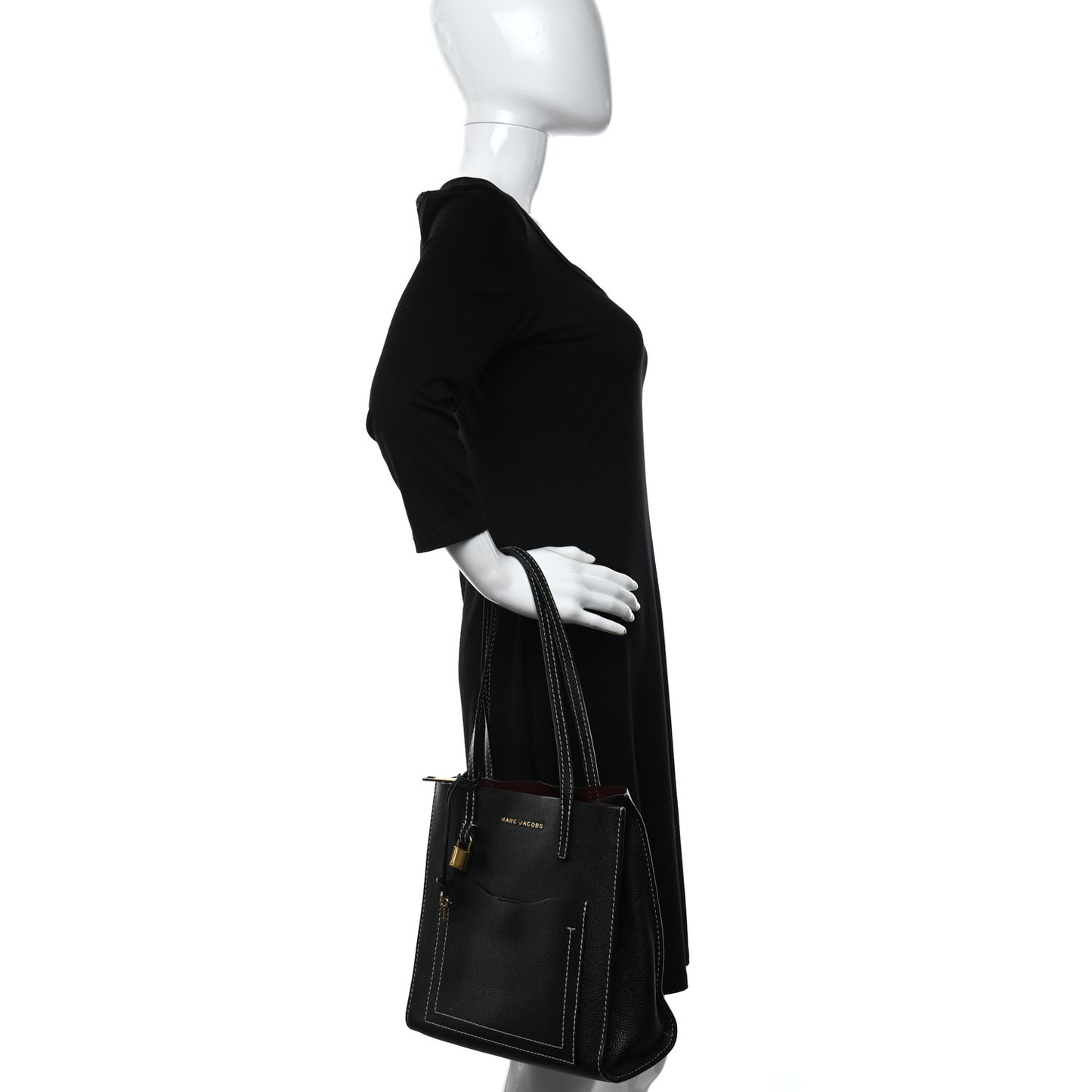 Grained Calfskin Medium Grind T Pocket Tote Black