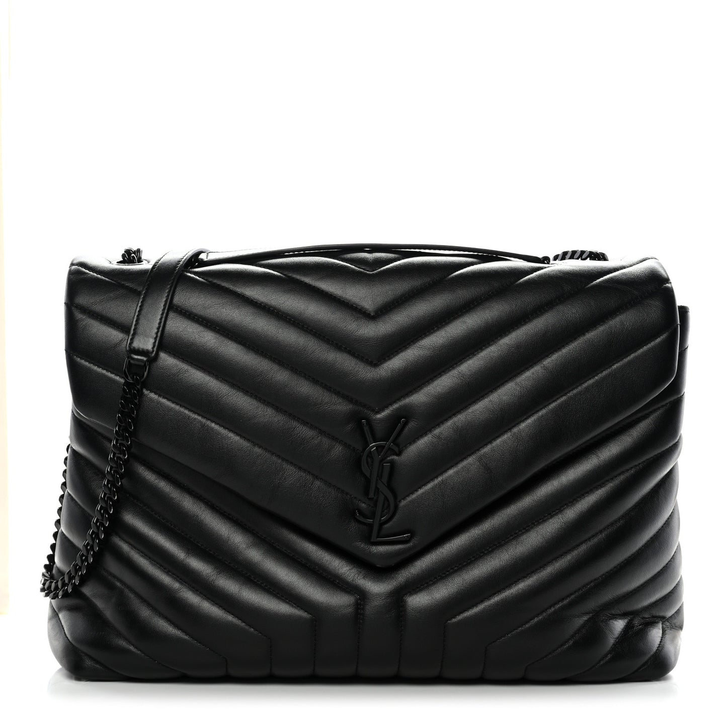 Calfskin Y Quilted Monogram Monochrome Large Loulou Chain Satchel Black