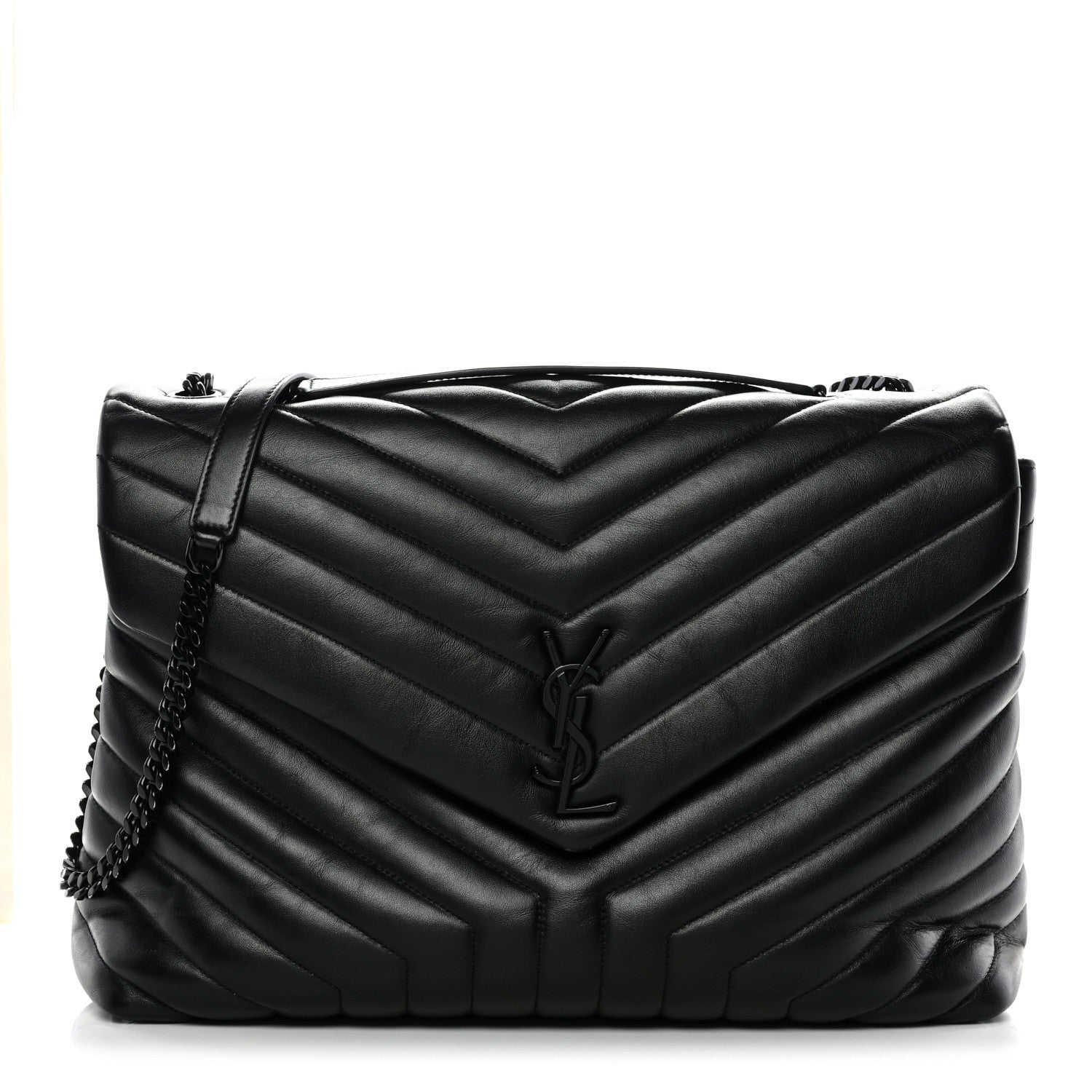 Saint Laurent Calfskin Y Quilted Monogram Monochrome Large Loulou Chain Satchel Black 1 of 12
