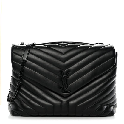 Saint Laurent Calfskin Y Quilted Monogram Monochrome Large Loulou Chain Satchel Black 1 of 12