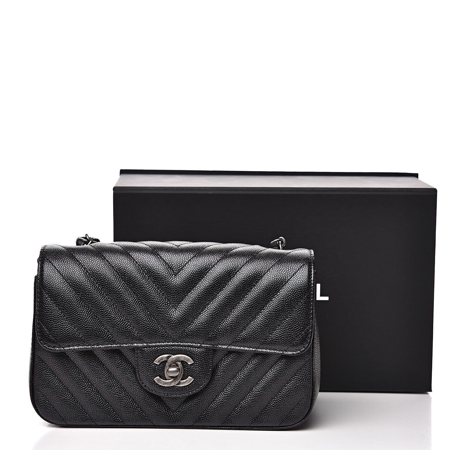Chanel Iridescent Caviar Chevron Quilted Mini Rectangular Flap Black 10 of 10