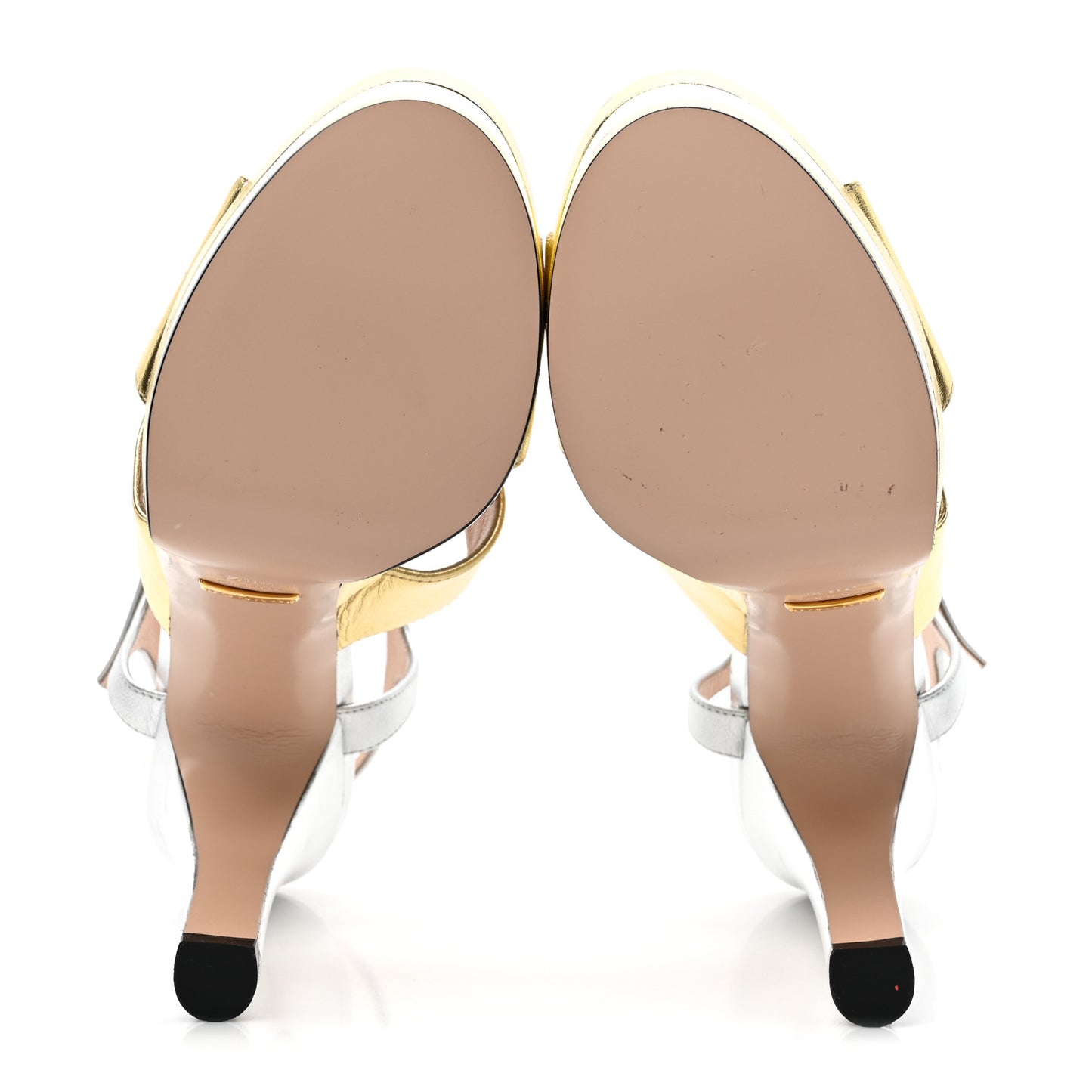 Metallic Nappa Double G 40/135mm Platform Sandals 38.5 Gold Silver