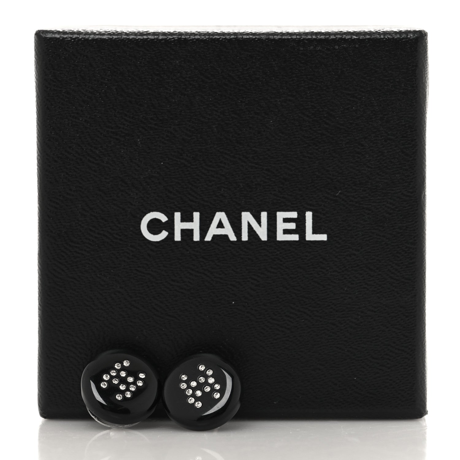 Chanel Resin Crystal CC Round Stud Earrings Black 5 of 5