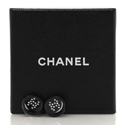 Chanel Resin Crystal CC Round Stud Earrings Black 5 of 5