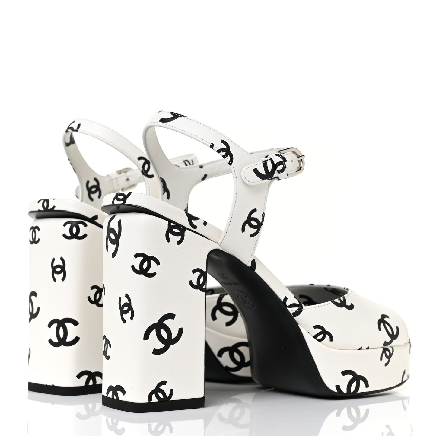Printed Lambskin Coco Beach Platform Sandals 38 White Black