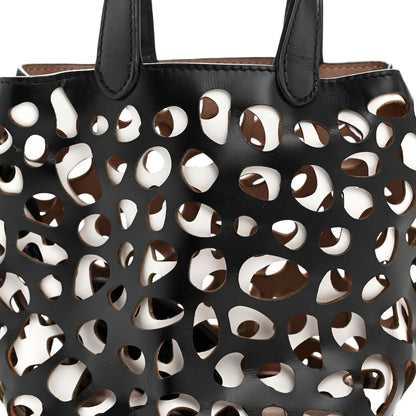 Alaia Calfskin Laser Cut Bucket Bag Black White 20 of 34