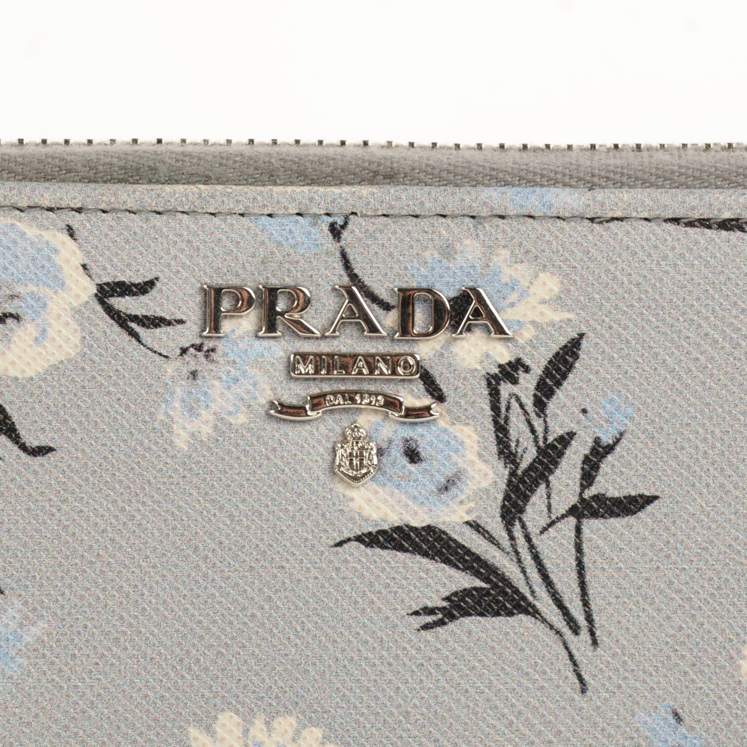 Prada Saffiano Floral Print Metal Zip Around Wallet Acciaio 8 of 10