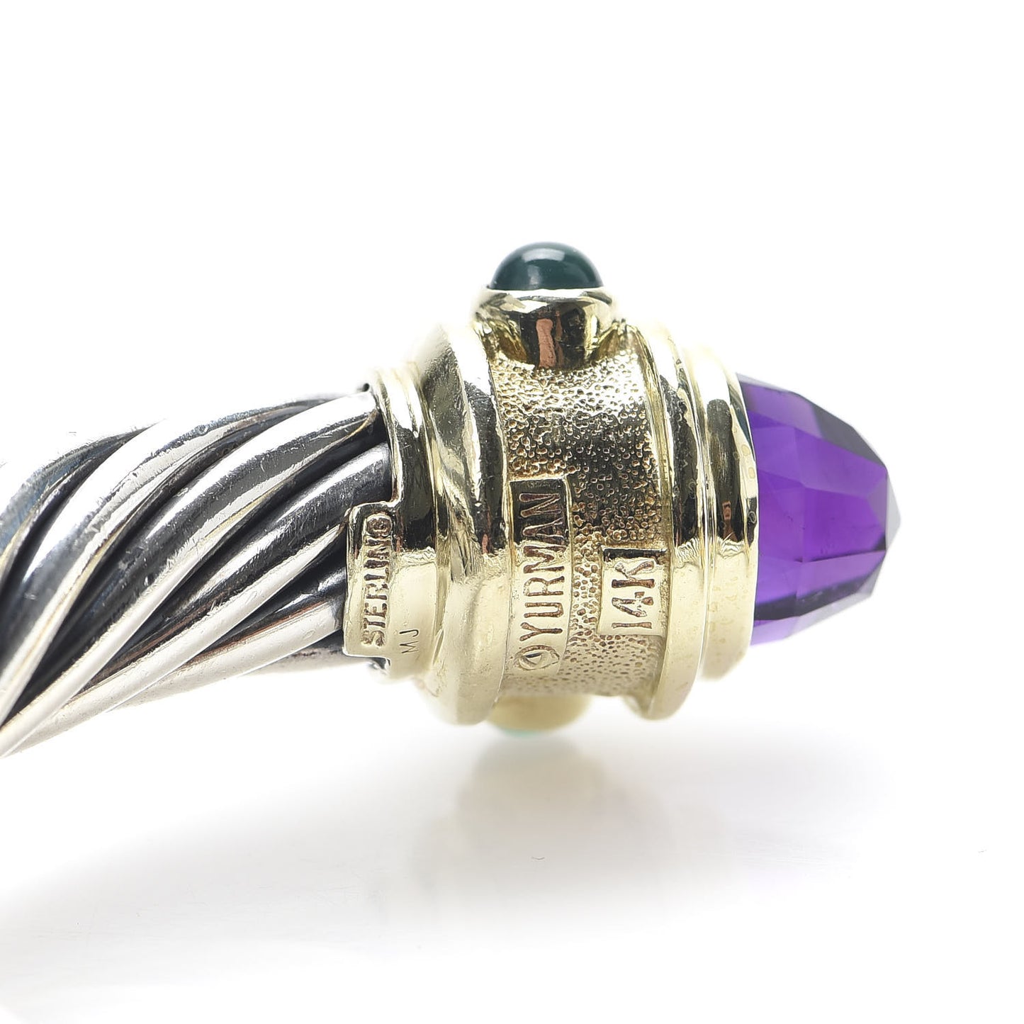 Sterling Silver 14K Yellow Gold Amethyst Garnet Green Onyx Cabochon 10mm Cable Renaissance Bracelet