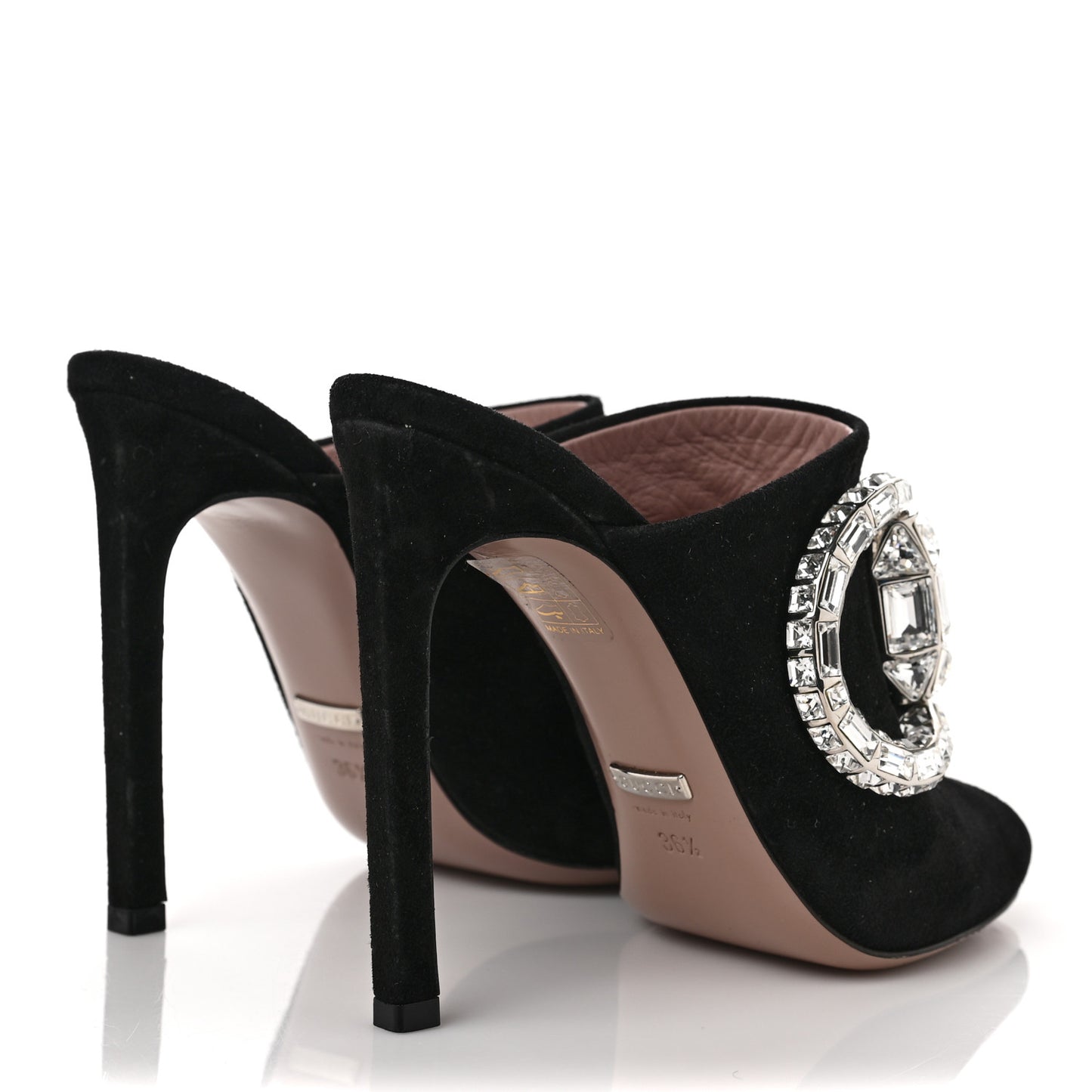 Suede Crystal Maxine Horsebit High Heel Slides 36.5 Black