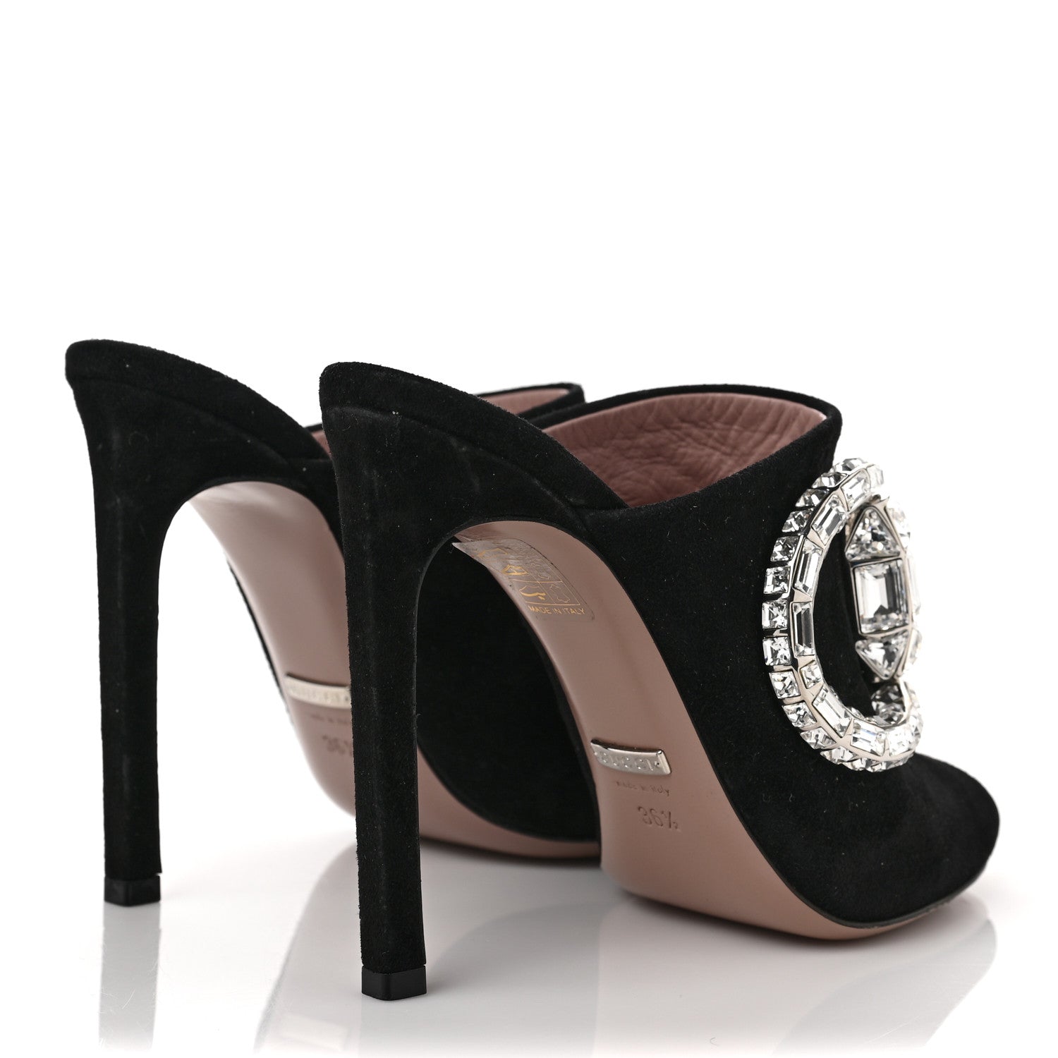 Gucci Suede Crystal Maxine Horsebit High Heel Slides 36.5 Black 4 of 11