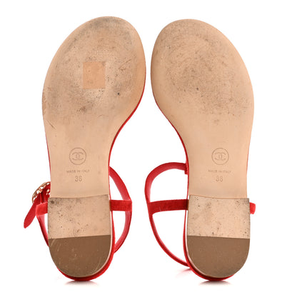 Chanel Suede Calfskin Thong Sandals 36 Red 6 of 12