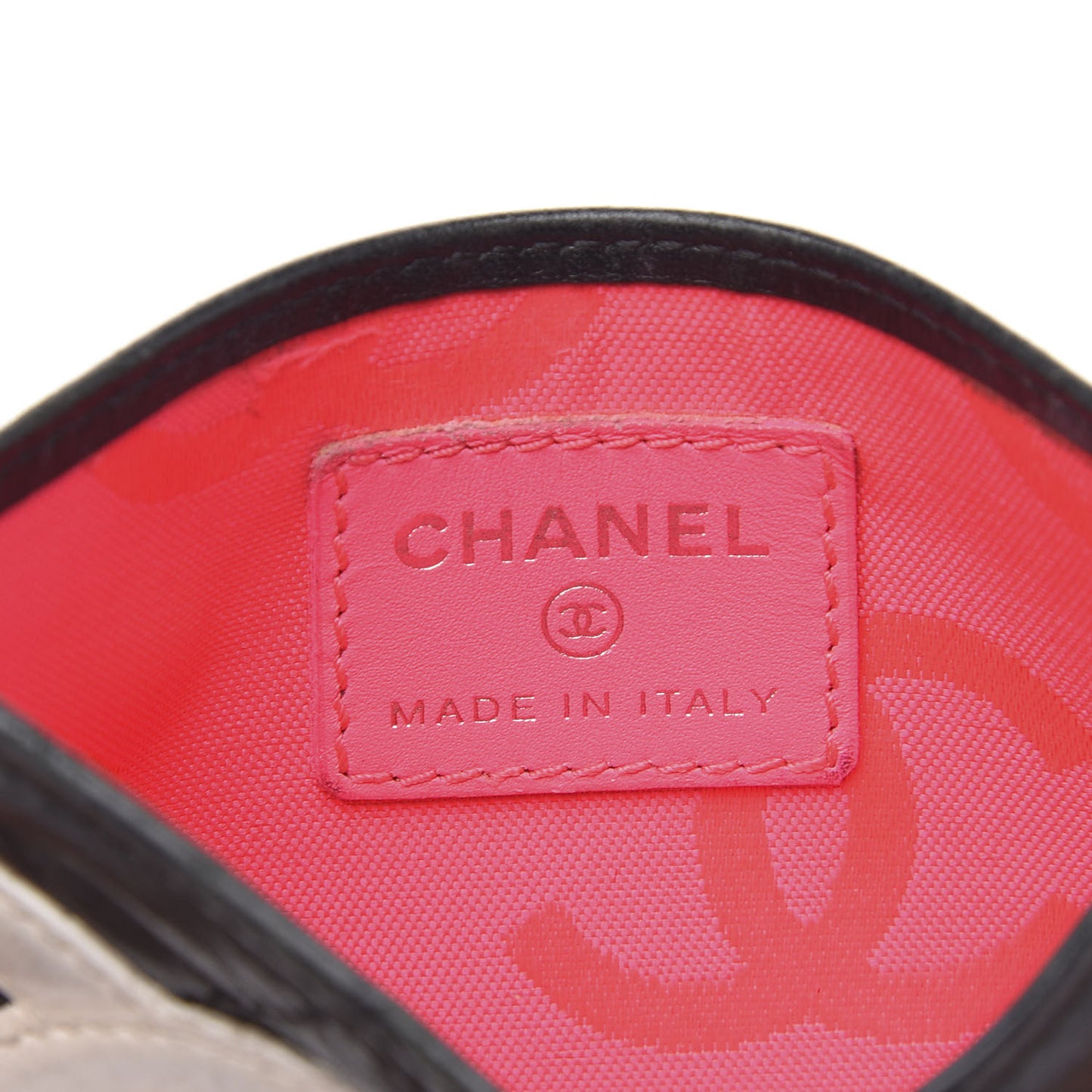 Calfskin Quilted Cambon Card Holder Black White