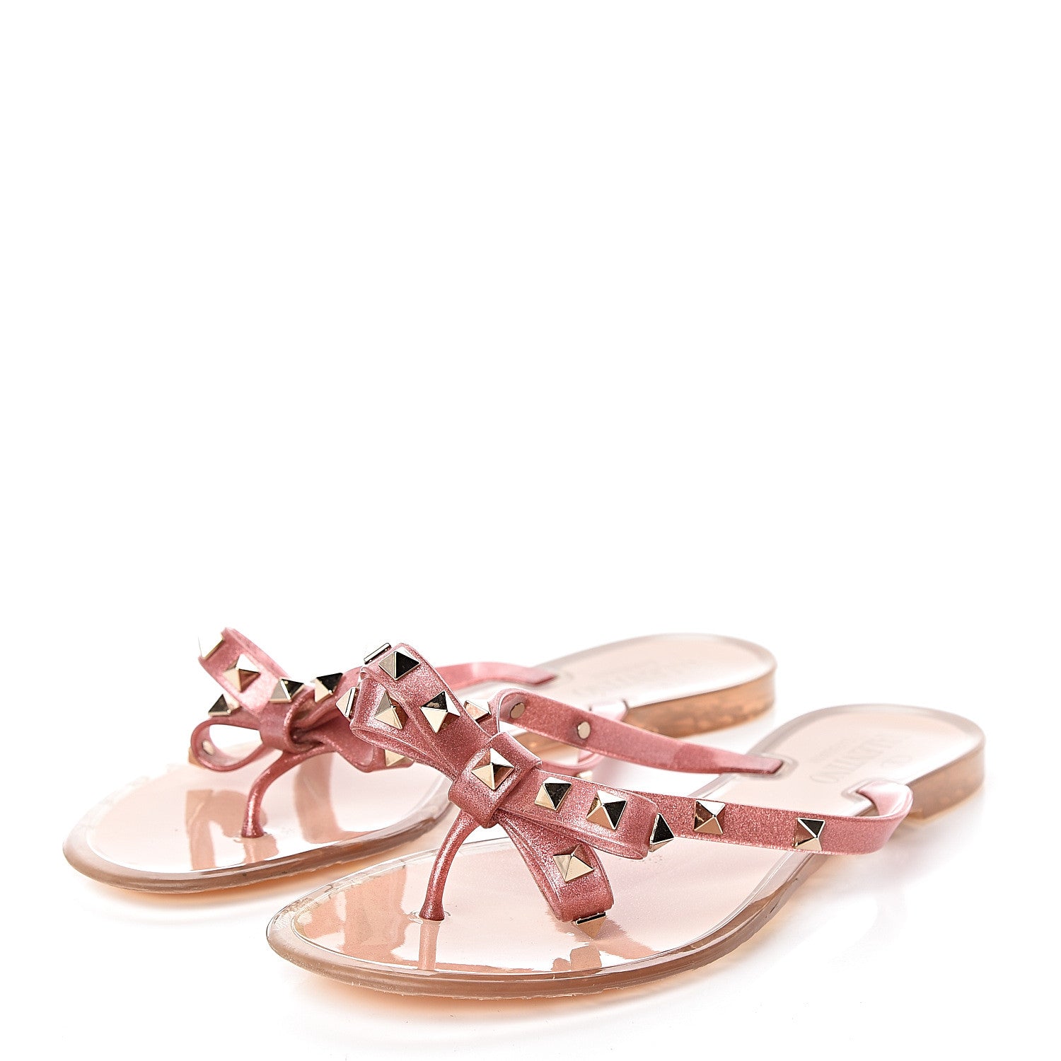 Valentino Garavani PVC Jelly Glitter Rockstud Bow Thong Sandals 39 Pink 3 of 9