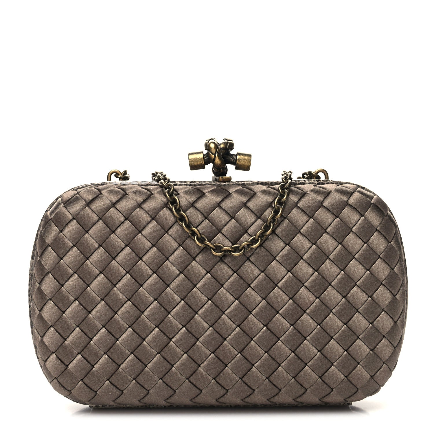 Bottega Veneta Satin Intreccio Impero Ayers Knot Clutch Taupe 1 of 9