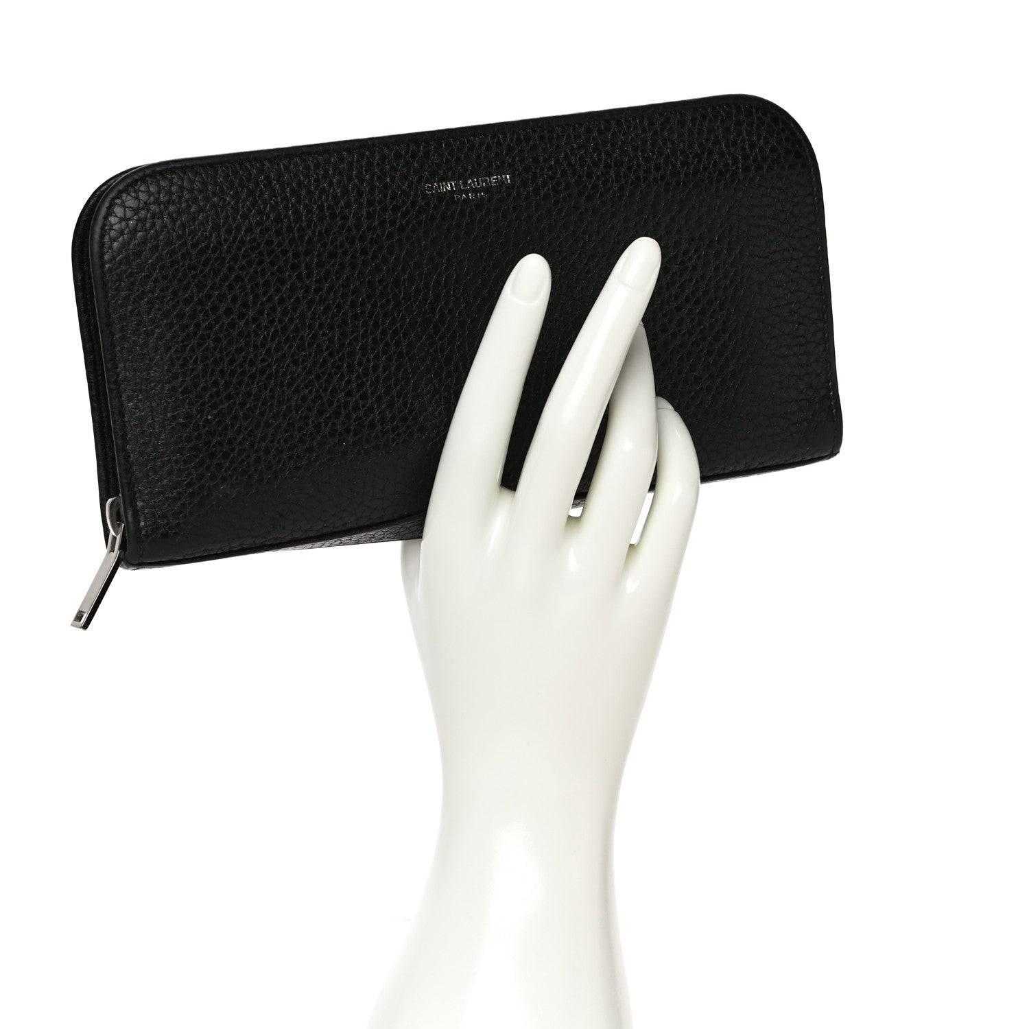 Saint Laurent Grained Calfskin Rive Gauche Zip Around Wallet Black 2 of 12