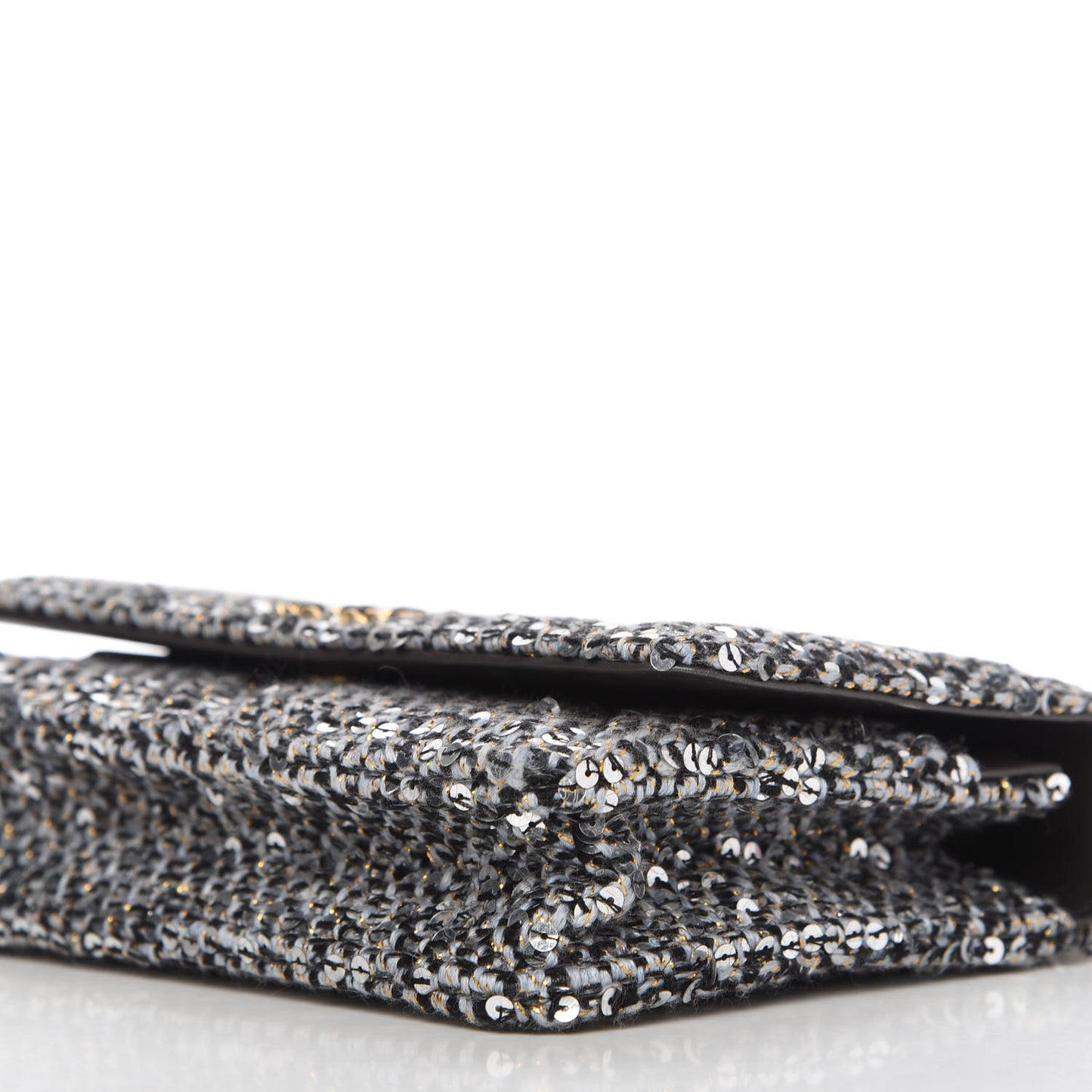 Sequin Quilted Chanel 19 Wallet On Chain WOC Silver
