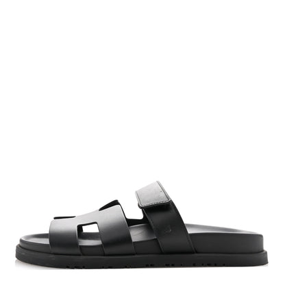 Hermes Calfskin Womens Chypre Sandals 38 Black 1 of 12