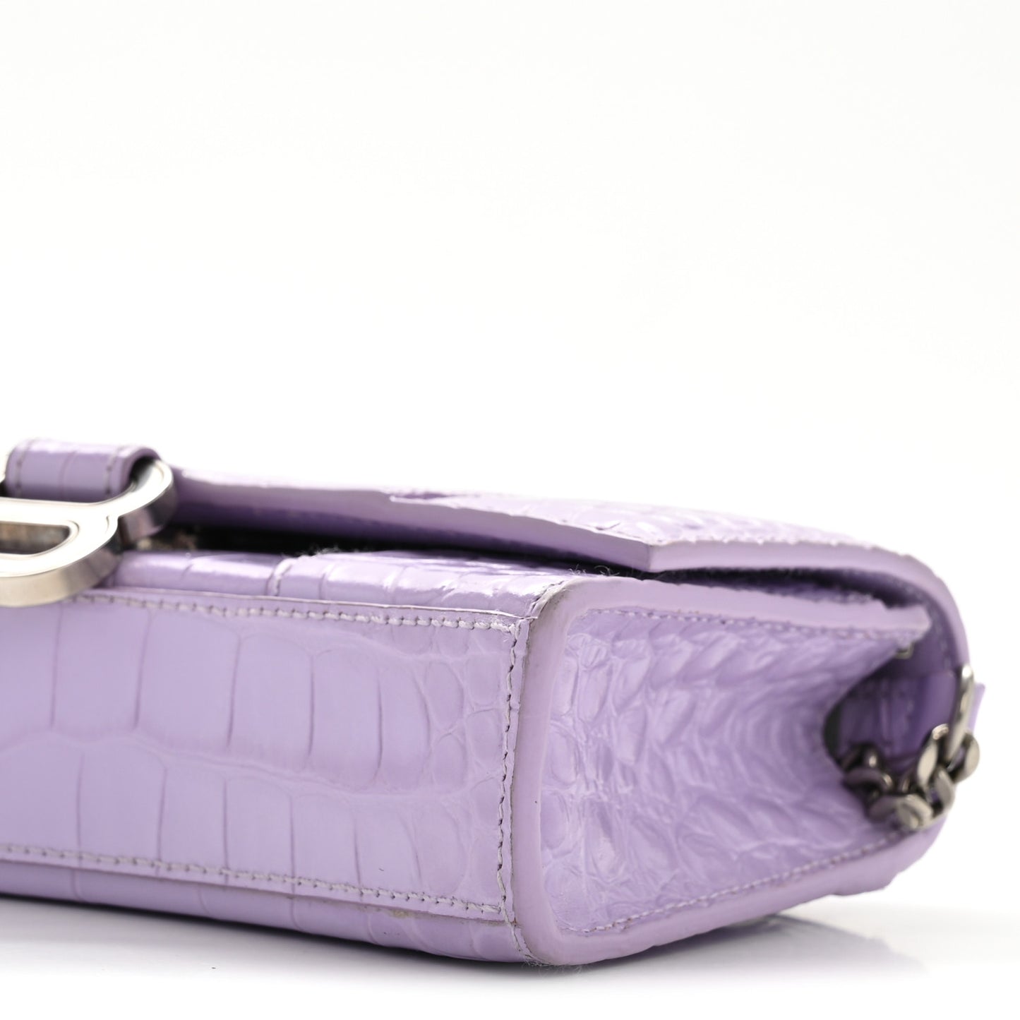 Shiny Calfskin Crocodile Embossed Hourglass Chain Bag Lilac