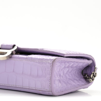 Balenciaga Shiny Calfskin Crocodile Embossed Hourglass Chain Bag Lilac 9 of 11