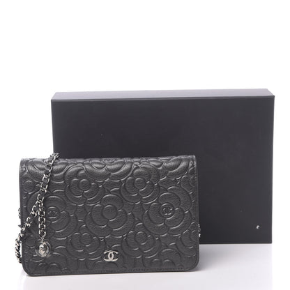Chanel Goatskin Camellia Embossed Wallet On Chain WOC Grey 14 of 14