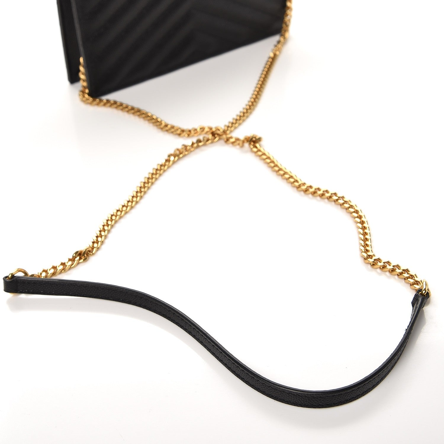 Saint Laurent Grain De Poudre Matelasse Chevron Monogram Envelope Chain Wallet Black 7 of 8