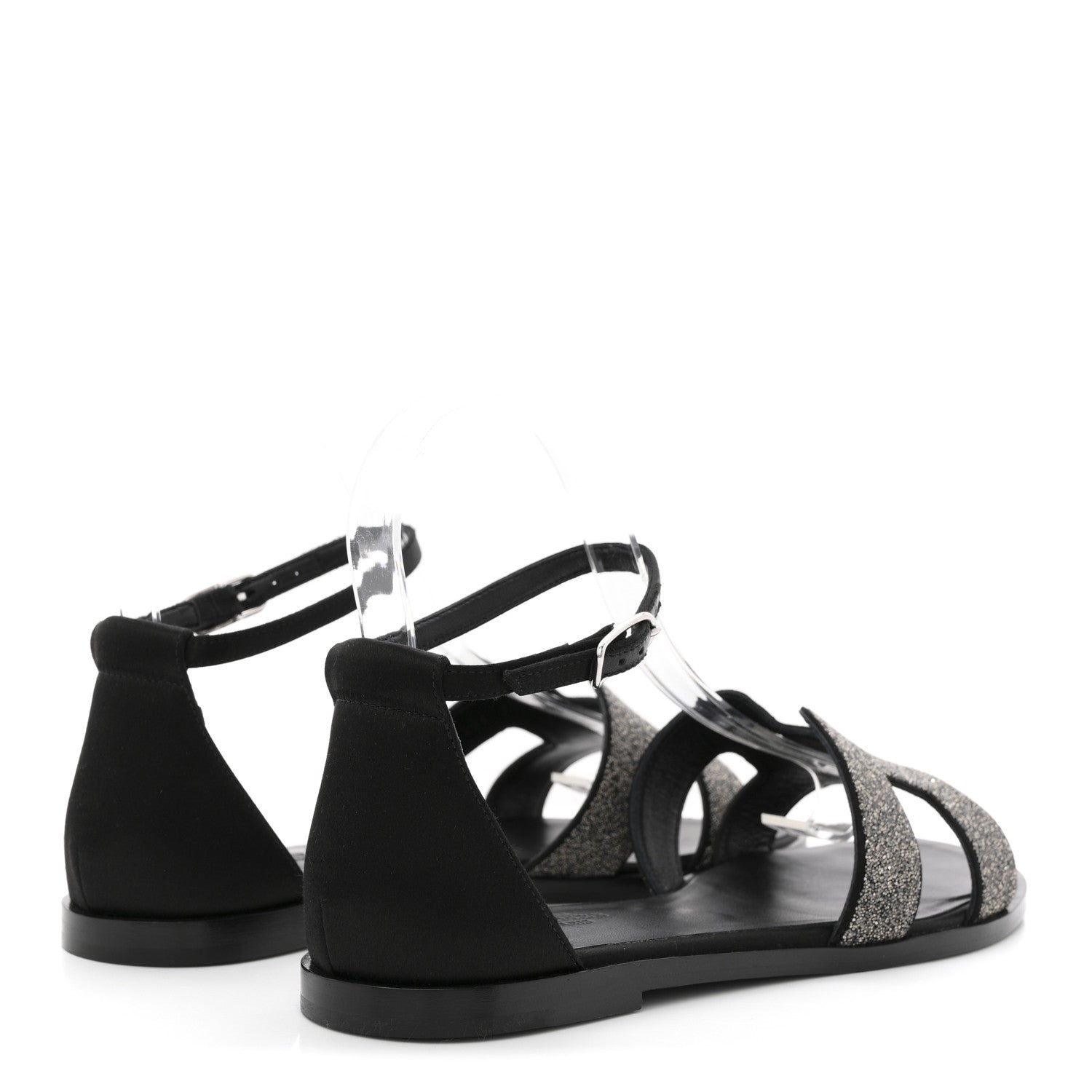 Hermes Satin Crystal Santorini Sandals 37.5 Black 5 of 11