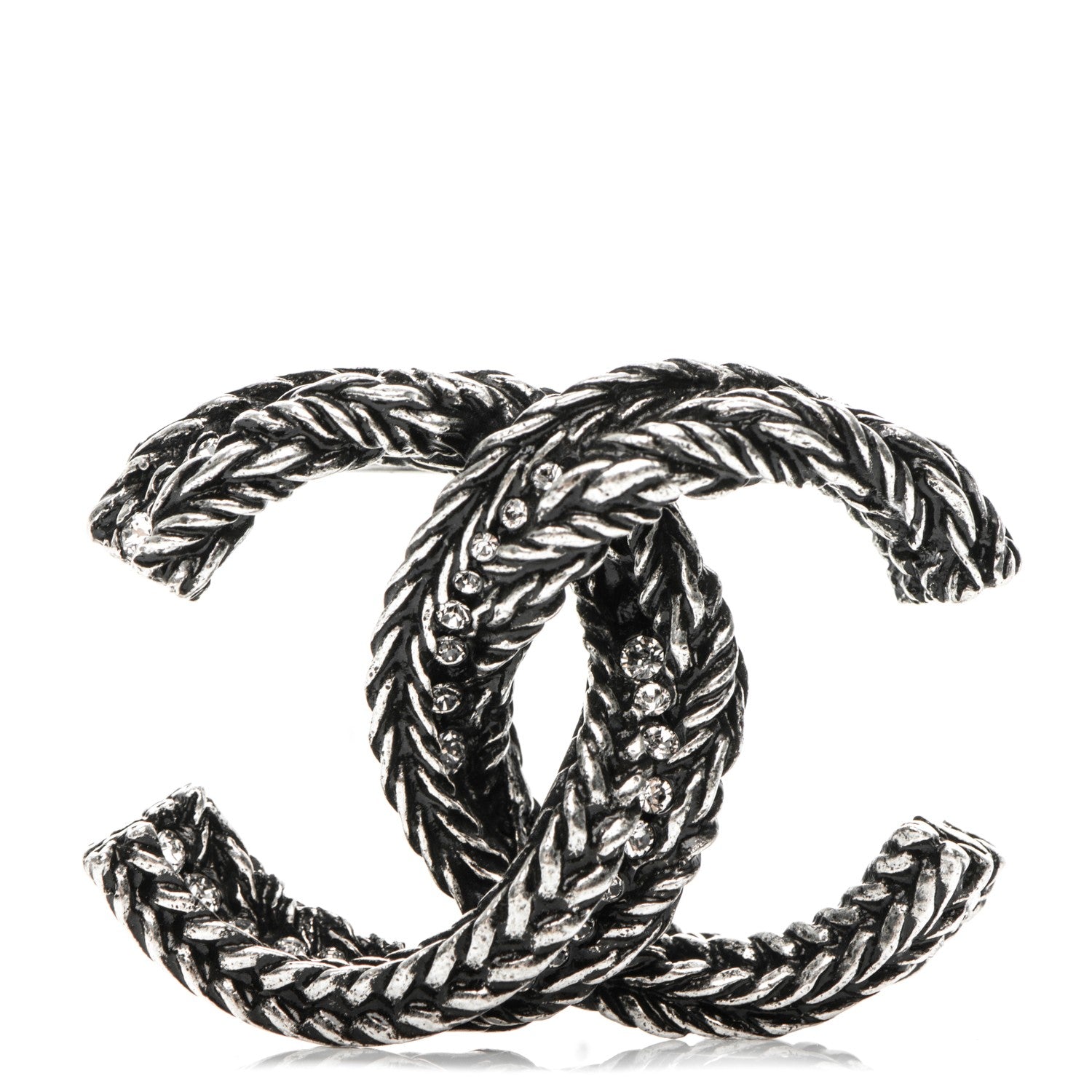 Chanel Crystal Ruthenium Braided CC Brooch 1 of 4